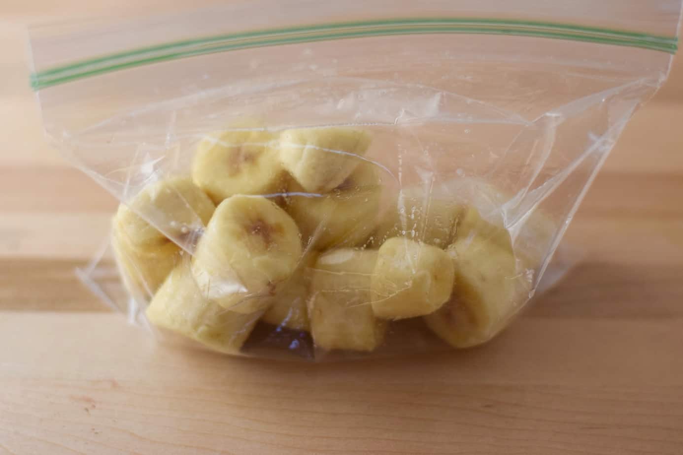 frozen sliced bananas in resealable plastic bag