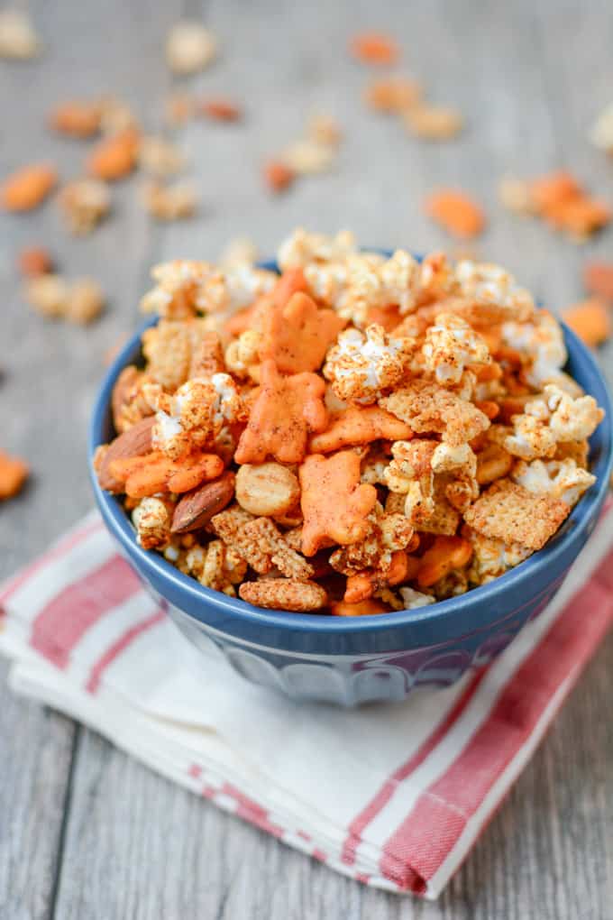 Sweet and Spicy Popcorn Snack Mix from The Lean Green Bean